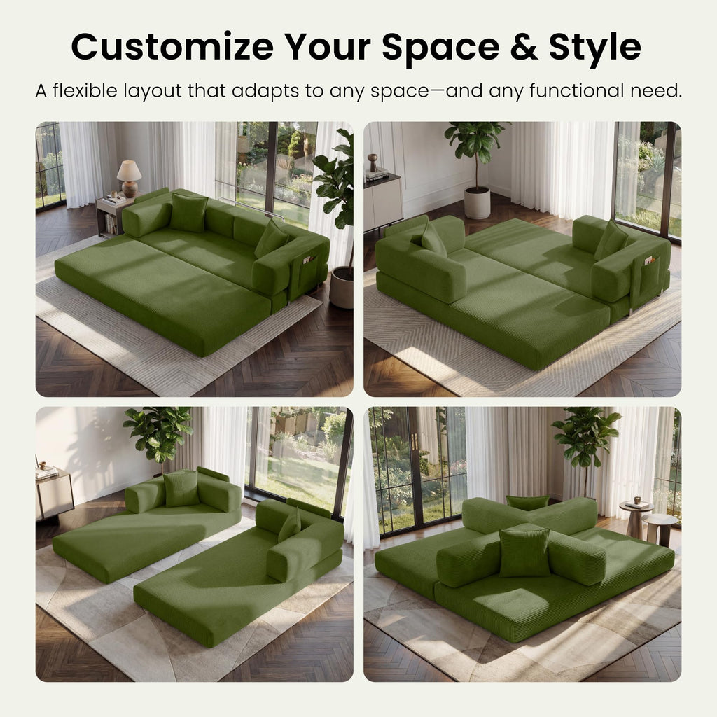 78.8" Convertible Futon Sofa Bed,Corduroy Futon Couch with Storage Pocket,Folding Pull Out Sofa,No Assembly Boneless Couch for Living Room | Pink
