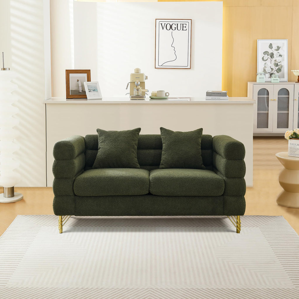 mikibama Modern Teddy Sectional Sofa, 81 Inch Oversized Sofa Couch, Luxury 3 Seater Deep Couch with 3 Pillows and Gold Metal Legs for Living Room, Bedroom, Apartment (Black)