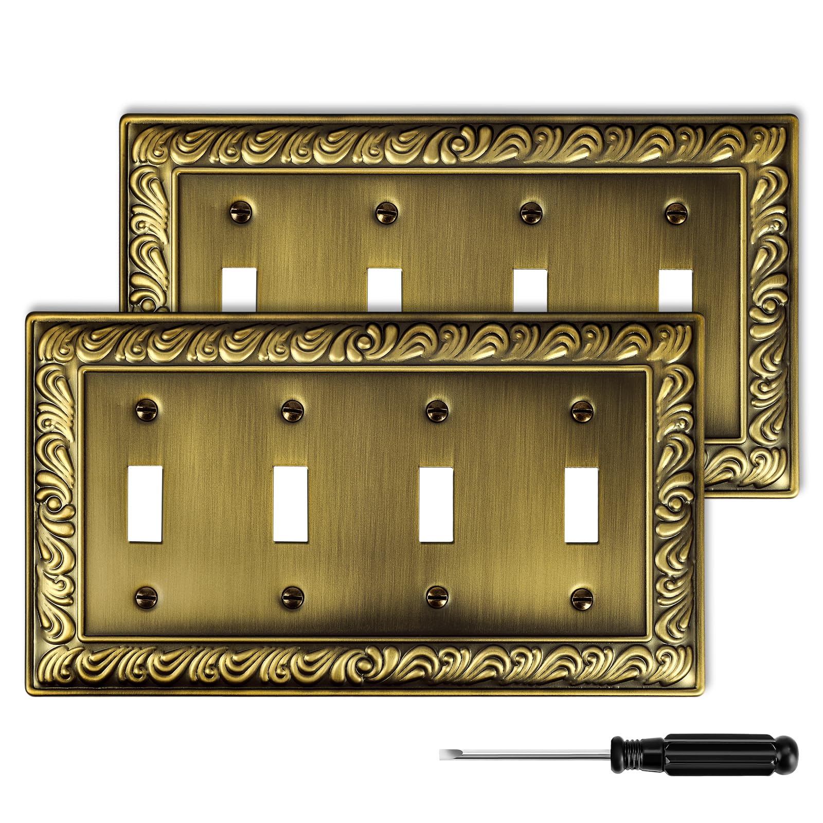 Antique Brass Duplex Outlet Cover Paisley Pattern Decorative Wall Plates for Electrical Outlet, Metal Switch Plates and Receptacle Cover for Kitchen Bathroom (1 Gang Duplex Outlet-6 Pack)