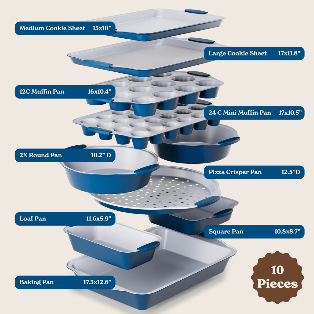 Country Kitchen Nonstick Stackable Bakeware Set - Durable, Easy Release Baking Set- 22 Pc. Includes Silicone Muffin Cups