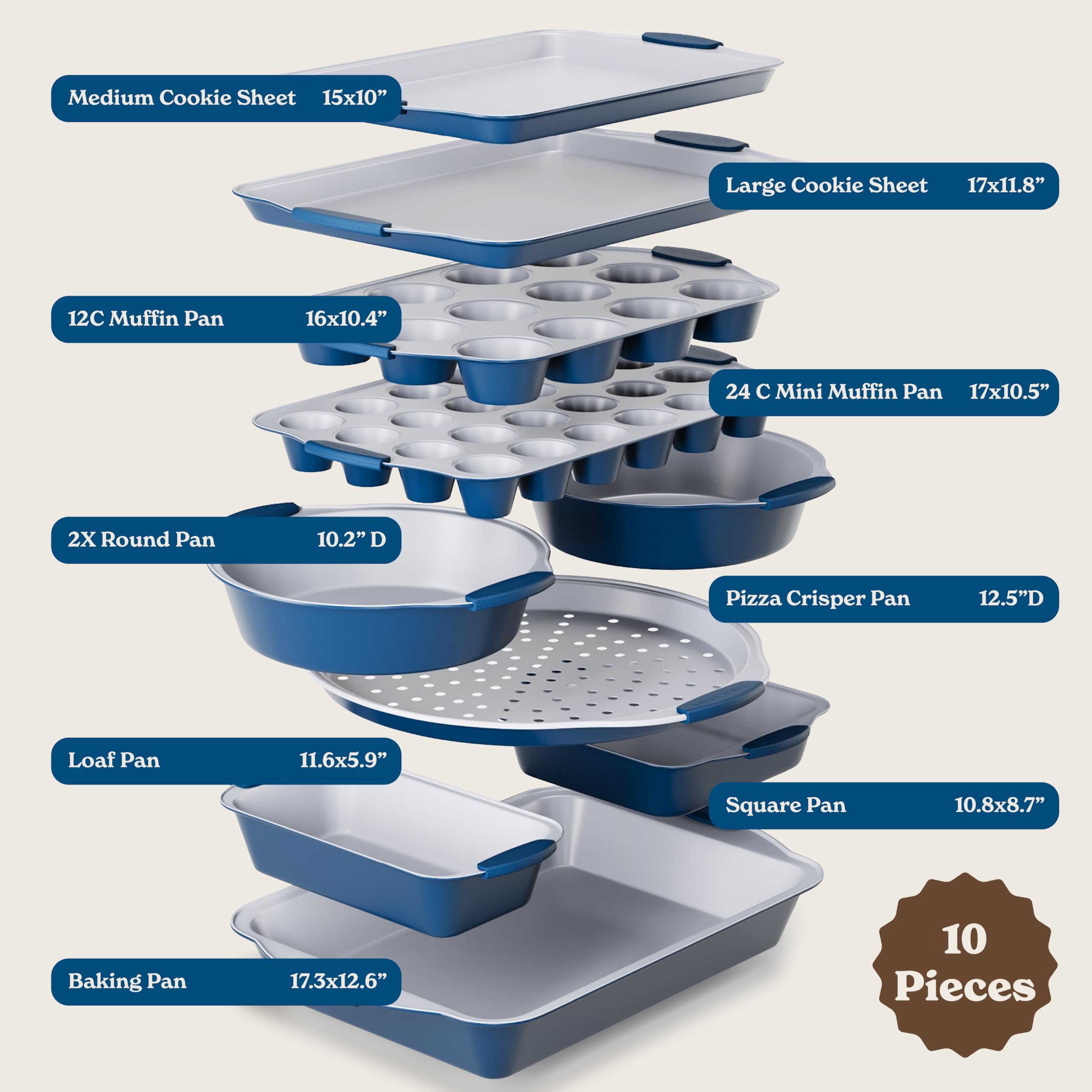 Country Kitchen Nonstick Stackable Bakeware Set - Durable, Easy Release Baking Set- 22 Pc. Includes Silicone Muffin Cups