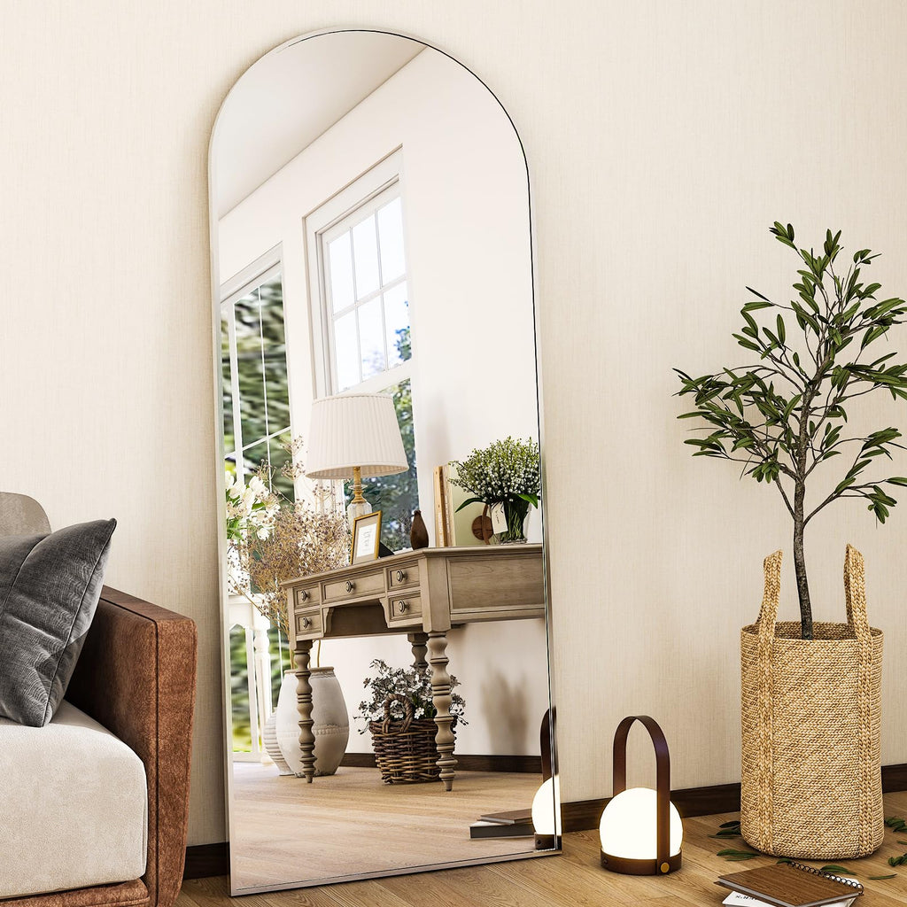 HARRITPURE 64"x21" Arched Full Length Mirror Floor Mirrors with Aluminum Alloy Frame Free-Standing Wall Mounted or Leaning Large Bedroom Dressing Mirror Modern & Contemporary Decor for Home,Black