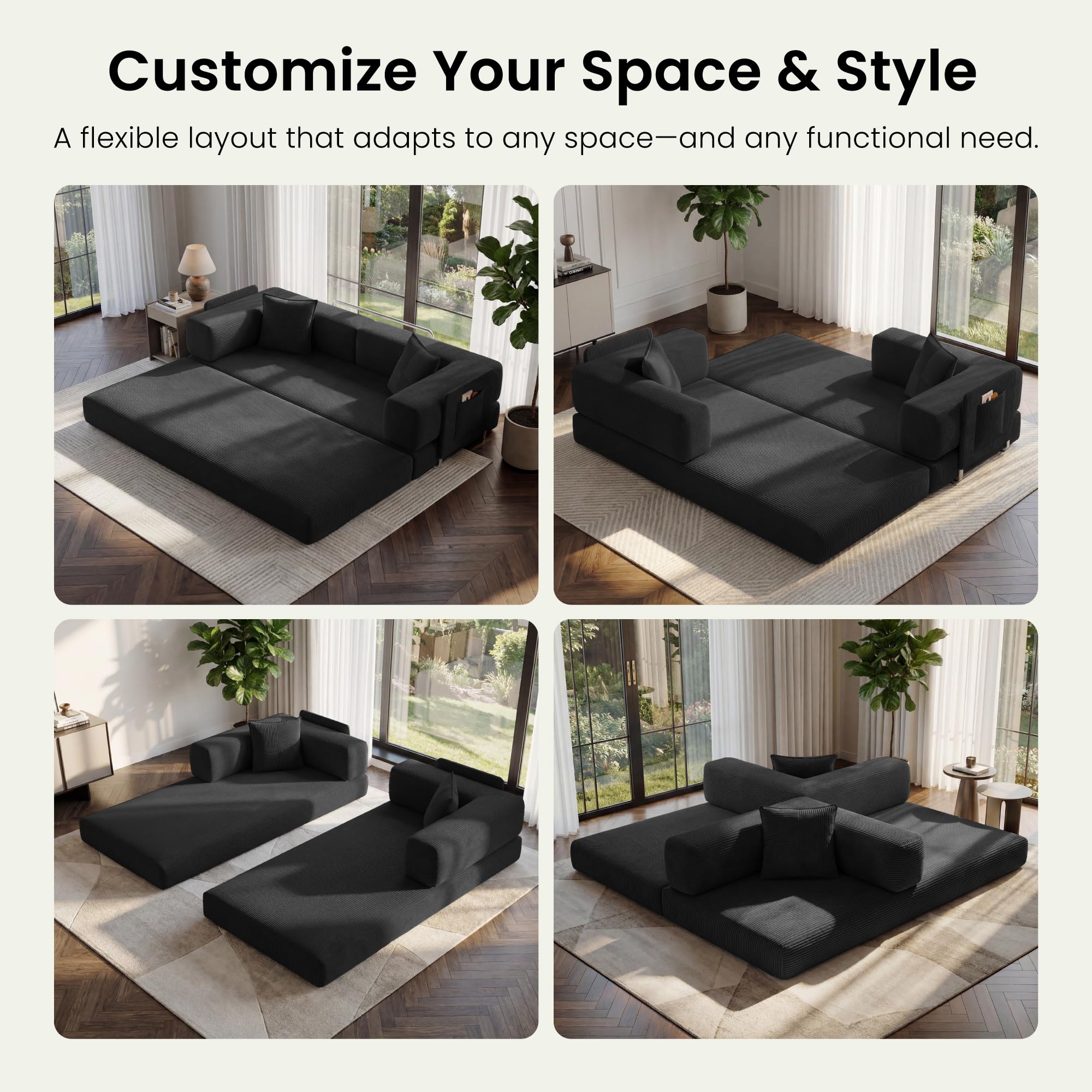 78.8" Convertible Futon Sofa Bed,Corduroy Futon Couch with Storage Pocket,Folding Pull Out Sofa,No Assembly Boneless Couch for Living Room | Pink