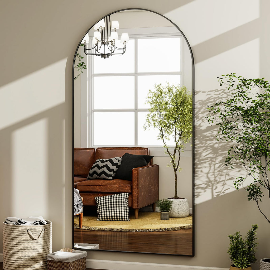 HARRITPURE 64"x21" Arched Full Length Mirror Floor Mirrors with Aluminum Alloy Frame Free-Standing Wall Mounted or Leaning Large Bedroom Dressing Mirror Modern & Contemporary Decor for Home,Black