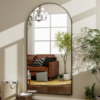 HARRITPURE 64"x21" Arched Full Length Mirror Floor Mirrors with Aluminum Alloy Frame Free-Standing Wall Mounted or Leaning Large Bedroom Dressing Mirror Modern & Contemporary Decor for Home,Black