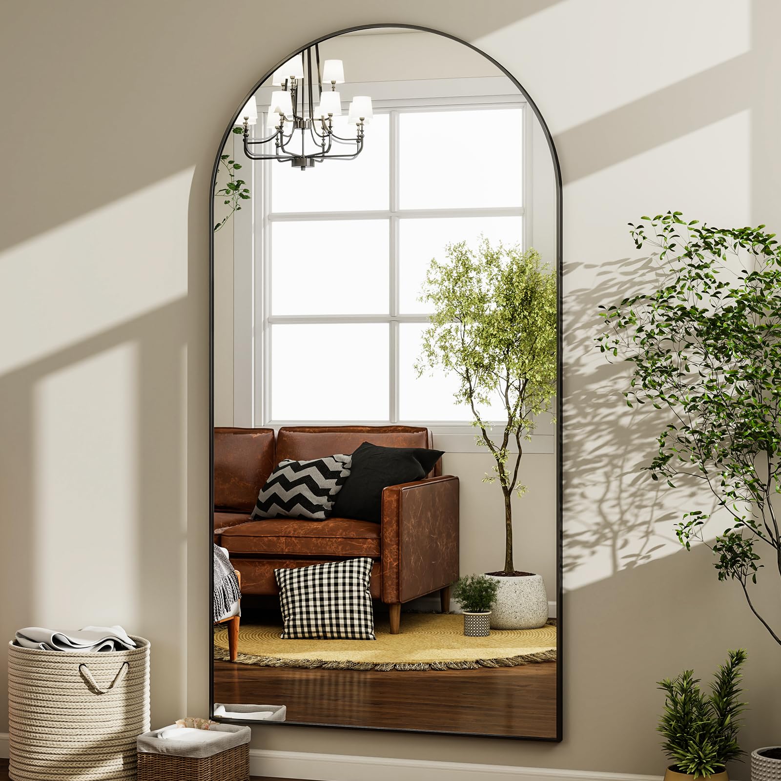 HARRITPURE 64"x21" Arched Full Length Mirror Floor Mirrors with Aluminum Alloy Frame Free-Standing Wall Mounted or Leaning Large Bedroom Dressing Mirror Modern & Contemporary Decor for Home,Black