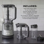 Ninja Kitchen System | All-in-One Food Processor & Blender for Smoothies | Includes Pitcher, (2) 16 oz. To-Go Cups & 8-Cup Bowl | Makes Salsa, Dough, Shakes, & Frozen Drinks | 1500W | Black | BL770