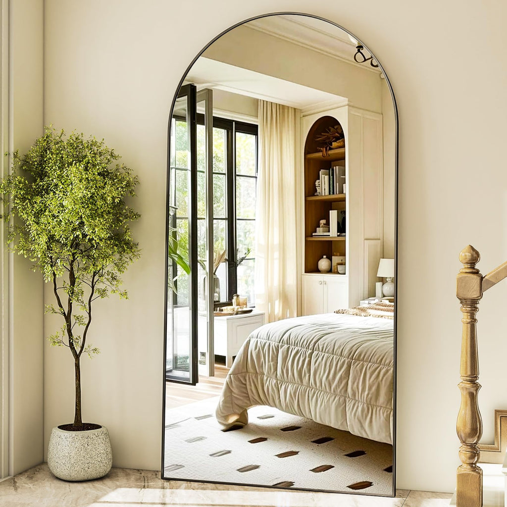 HARRITPURE 64"x21" Arched Full Length Mirror Floor Mirrors with Aluminum Alloy Frame Free-Standing Wall Mounted or Leaning Large Bedroom Dressing Mirror Modern & Contemporary Decor for Home,Black