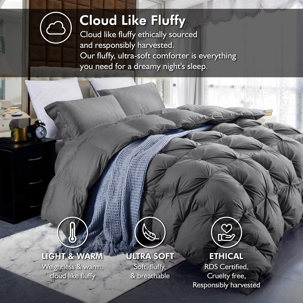 Luxurious White Solid Heavy Weight, Palatial King Size Goose Feathers Down Comforter for Winter Weather, 120 X 98 inches, Premium Baffle Box, 100% Egyptian Cotton Cover, 95 oz. Fill Weight