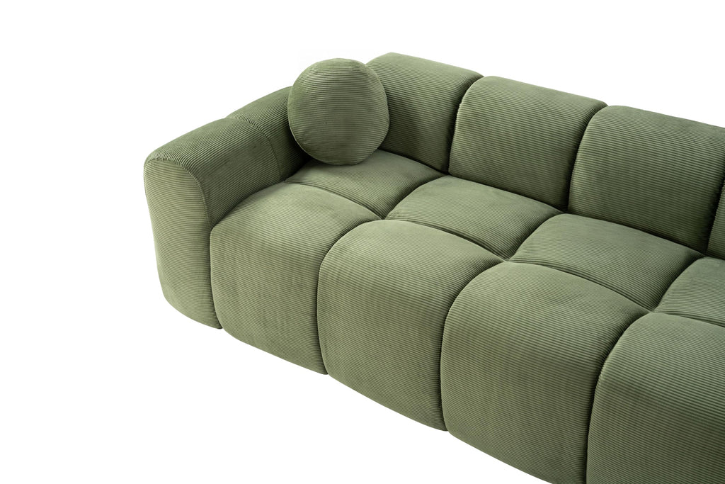 98.4-Inch Oversized Boneless Cloud Couches Deep Seat Foam Sofa Couch with 2 Round Toss Pillows, Luxury Corduroy Upholstered 3 Seat Tufted Loveseat, Cloud Sofa in a Box