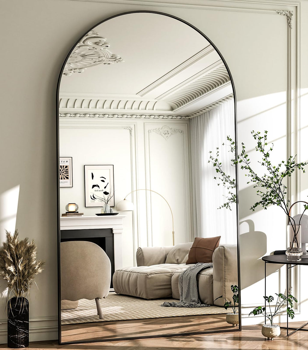 HARRITPURE 64"x21" Arched Full Length Mirror Floor Mirrors with Aluminum Alloy Frame Free-Standing Wall Mounted or Leaning Large Bedroom Dressing Mirror Modern & Contemporary Decor for Home,Black