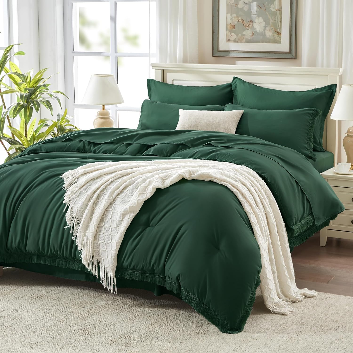 Andency King Size Comforter Set with Sheets Light Pink - 7 Pieces Bed in a Bag Boho Soft Lightweight Bedding Sets, Tassel Bed Set with Comforter, Sheets, Pillowcases & Shams