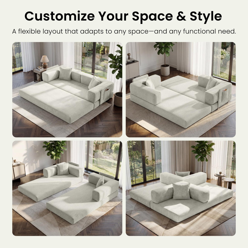 78.8" Convertible Futon Sofa Bed,Corduroy Futon Couch with Storage Pocket,Folding Pull Out Sofa,No Assembly Boneless Couch for Living Room | Pink