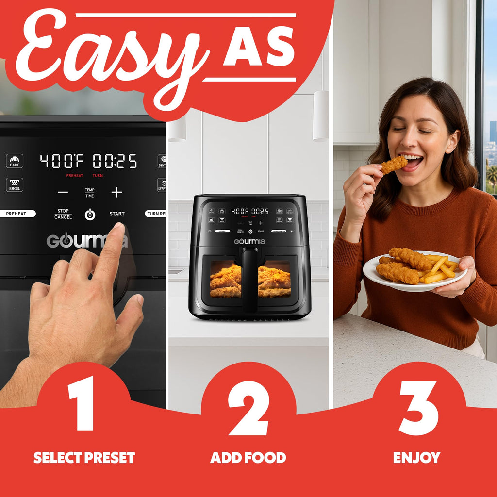 Gourmia 8 Qt Air Fryer, 8 Presets with Digital Display, FryForce 360° Technology, Easy View Window & Interior Light, Dishwasher Safe Basket, Green