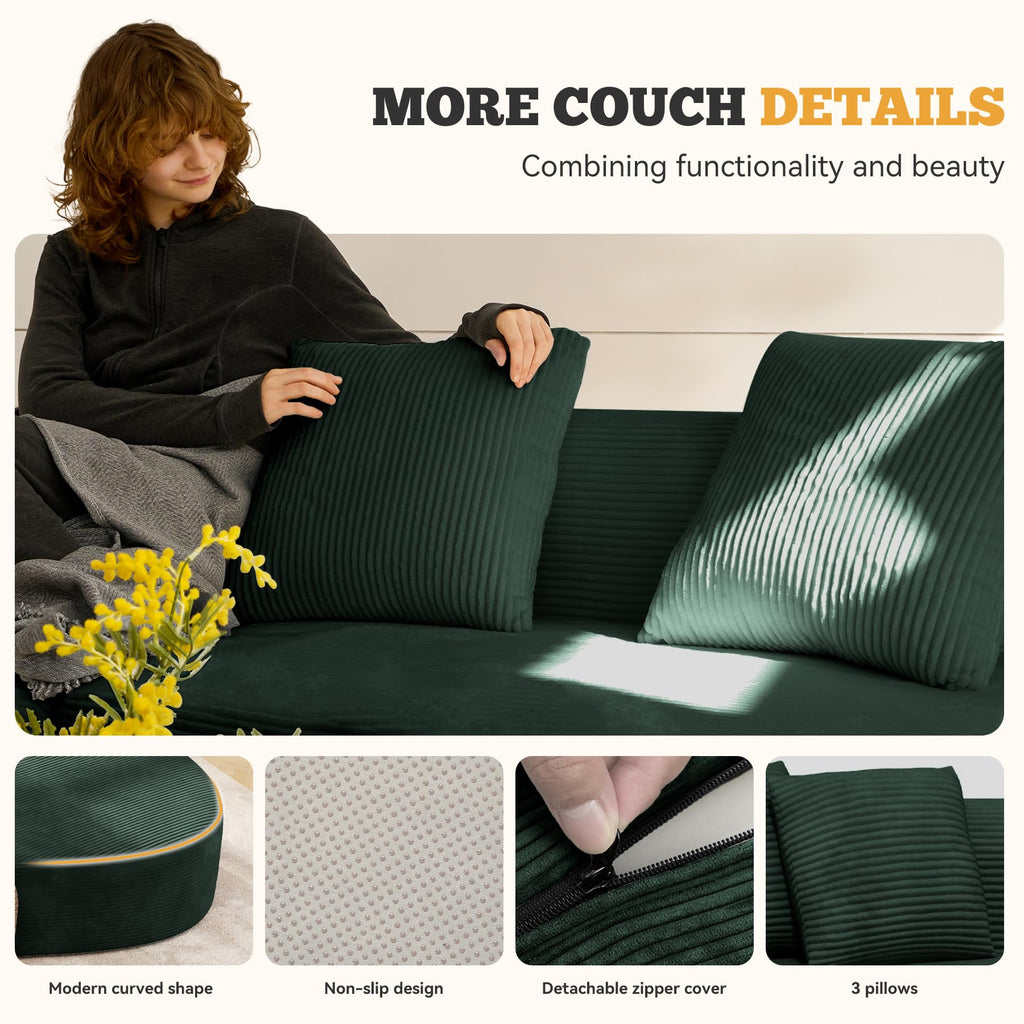 126" Curved Modular Sectional Sofa, Modern Boneless Couches for Living Room,No Assembly Required Cloud Couch,Brown Corduroy Fabric,1 PCS