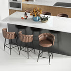 ABET Gold Bar Stool Set of 2, Velvet Swivel Barstools, Height Adjustable Counter Stools with Woven Back, Upholstered Modern Luxury Kitchen Stools with Footrest for Cafe, Pub, Black
