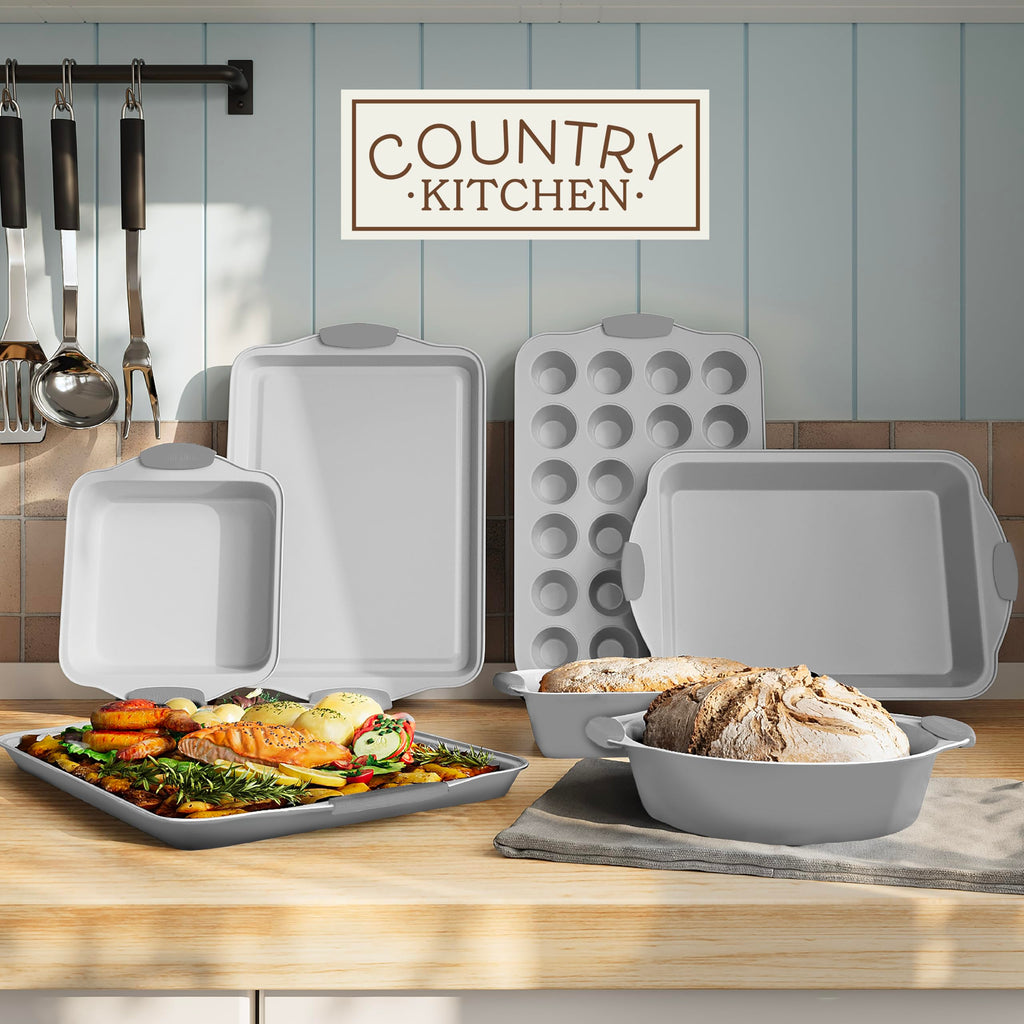 Country Kitchen Nonstick Stackable Bakeware Set - Durable, Easy Release Baking Set- 22 Pc. Includes Silicone Muffin Cups