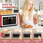 4 Slice Toaster Touch Screen, Stainless Steel Toasters Digital Timer, Dual Control Panel Toasters, 8 Shade Settings 6 Bread Types for Bagel, Cancel, Defrost 1650W