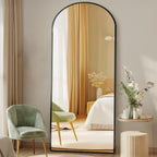 DUMOS Arched Full Length Mirror with Stand 64"x21" Floor Standing Aluminum Frame for Bedroom Body Hanging Leaning Modern Simple Home Decor Shatter-proorf Nano Glass Wall Living Room Cloakroom Black
