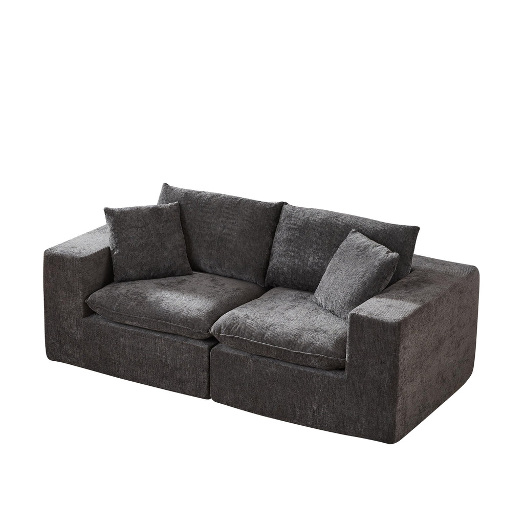 98.4-Inch Oversized Boneless Cloud Couches Deep Seat Foam Sofa Couch with 2 Round Toss Pillows, Luxury Corduroy Upholstered 3 Seat Tufted Loveseat, Cloud Sofa in a Box