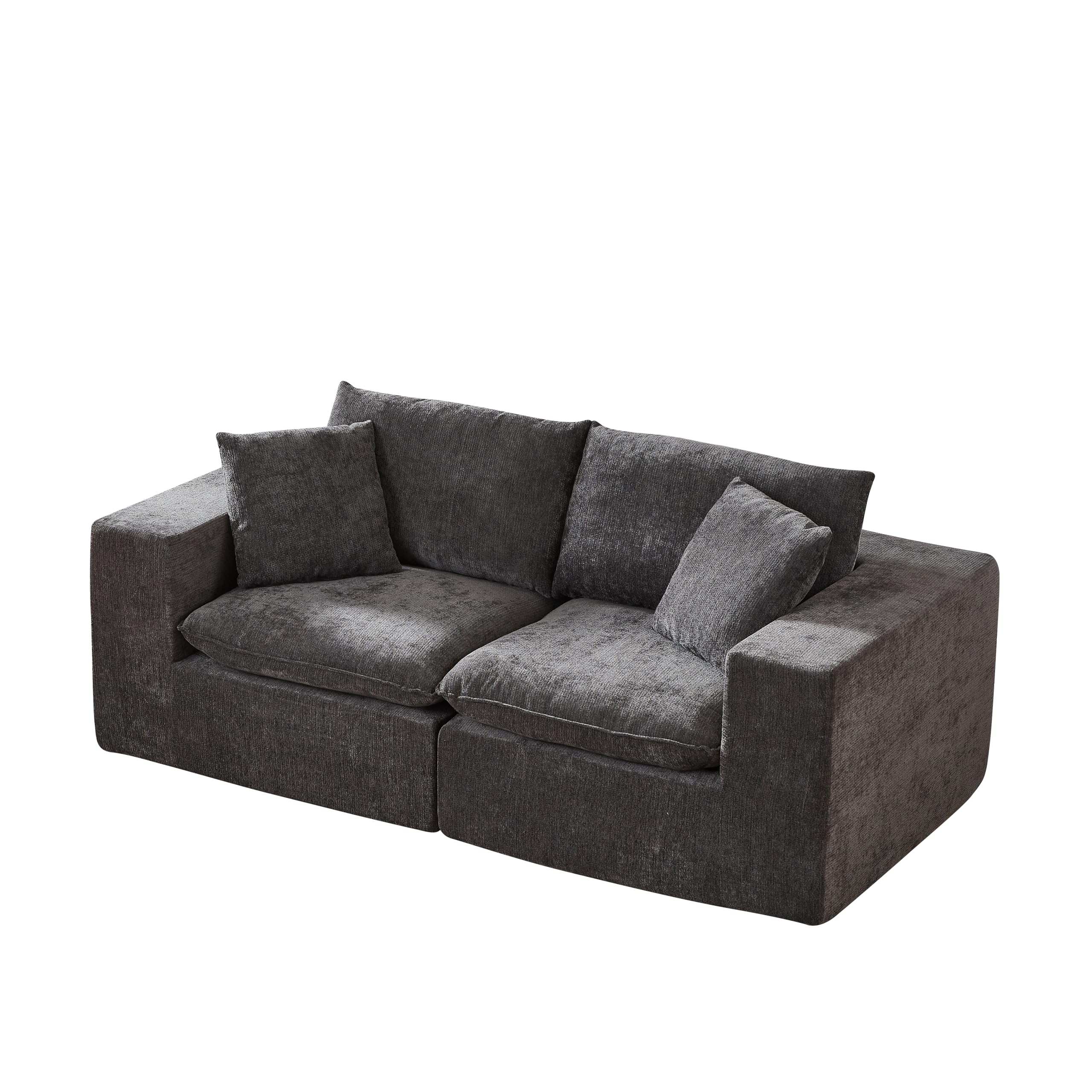 98.4-Inch Oversized Boneless Cloud Couches Deep Seat Foam Sofa Couch with 2 Round Toss Pillows, Luxury Corduroy Upholstered 3 Seat Tufted Loveseat, Cloud Sofa in a Box