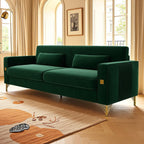 KEIKI 86" Oversized Luxury Velvet Sofa with Armrest and Removable Plush Cushions, Modern Style Gold Accents 3-Seater Couch with Solid Legs, Easy Assembly, for Living Room, Apartment, Green