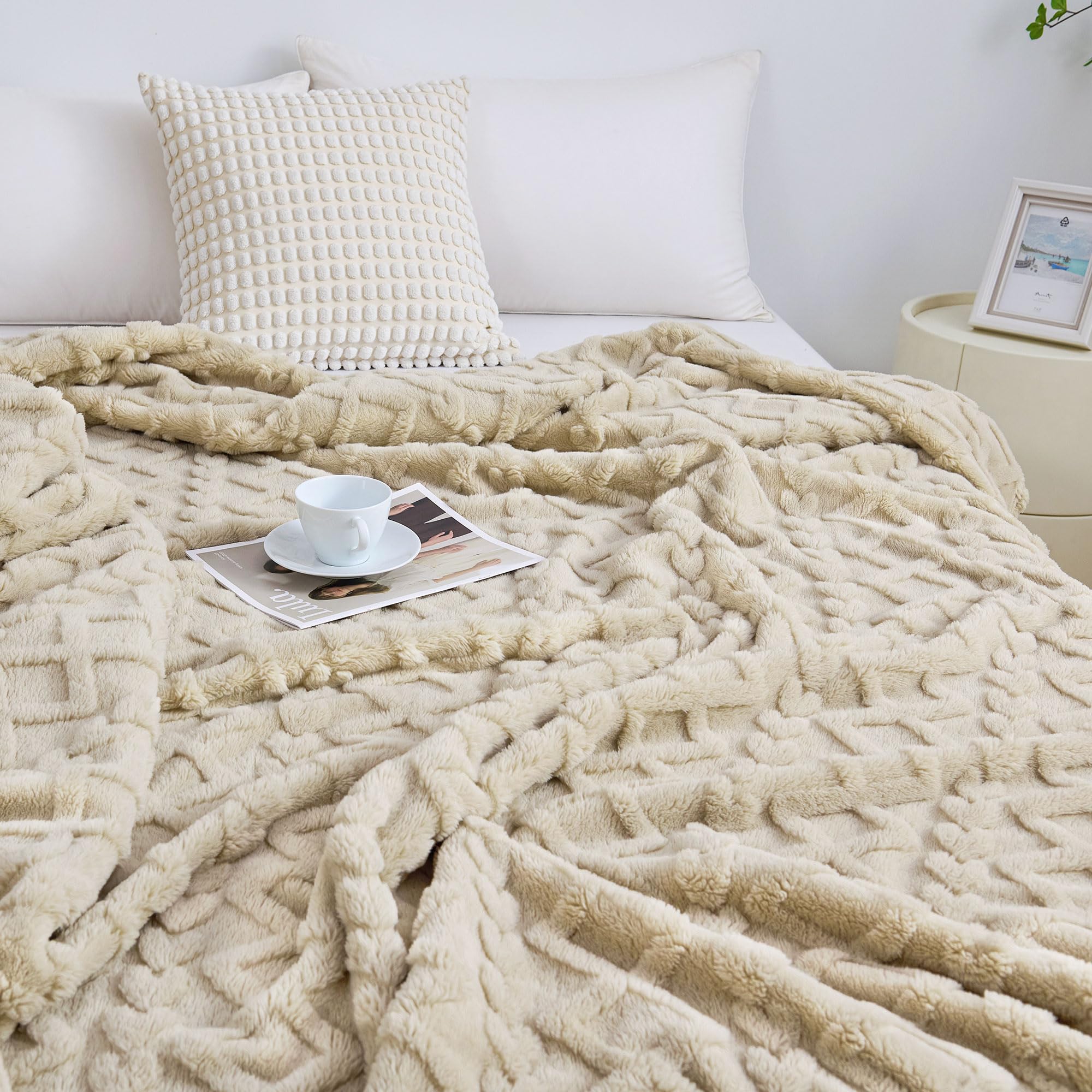 Aganear Fleece Throw Blanket - Cozy Soft Lightweight Fuzzy Throw Blanket for Women Portable Throw Blankets for Couch, Warm Present for Birthday, Christmas, Halloween, Housewarming(50"x60", Khaki)