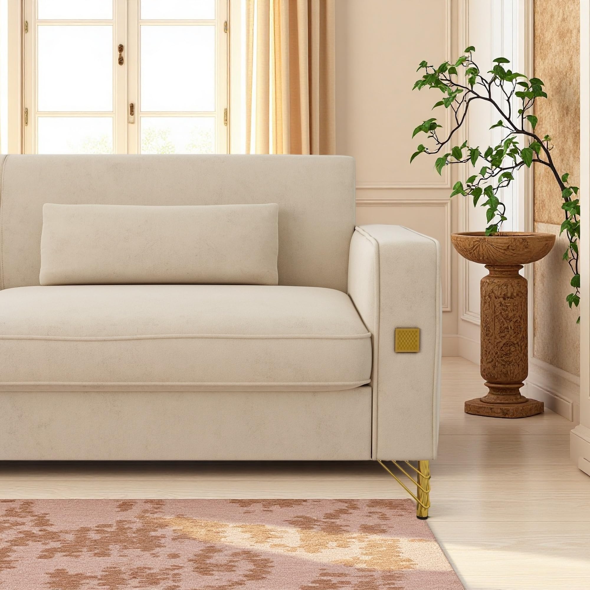 KEIKI 86" Oversized Luxury Velvet Sofa with Armrest and Removable Plush Cushions, Modern Style Gold Accents 3-Seater Couch with Solid Legs, Easy Assembly, for Living Room, Apartment, Green