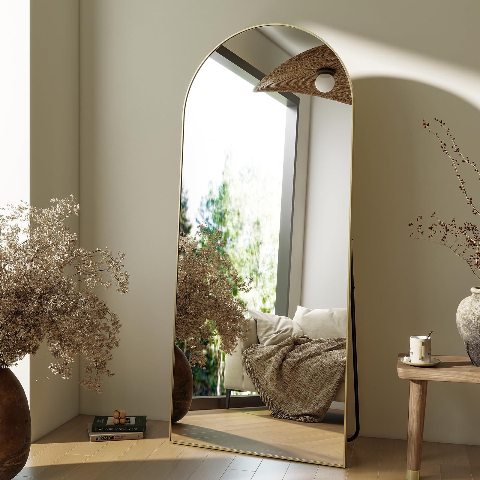 HARRITPURE 64"x21" Arched Full Length Mirror Floor Mirrors with Aluminum Alloy Frame Free-Standing Wall Mounted or Leaning Large Bedroom Dressing Mirror Modern & Contemporary Decor for Home,Black