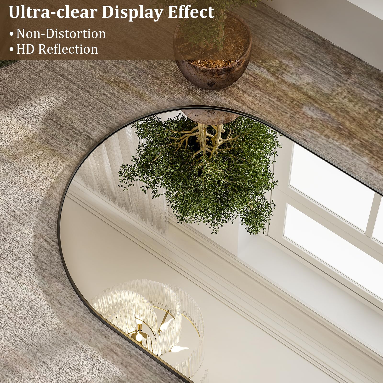 HARRITPURE 64"x21" Arched Full Length Mirror Floor Mirrors with Aluminum Alloy Frame Free-Standing Wall Mounted or Leaning Large Bedroom Dressing Mirror Modern & Contemporary Decor for Home,Black