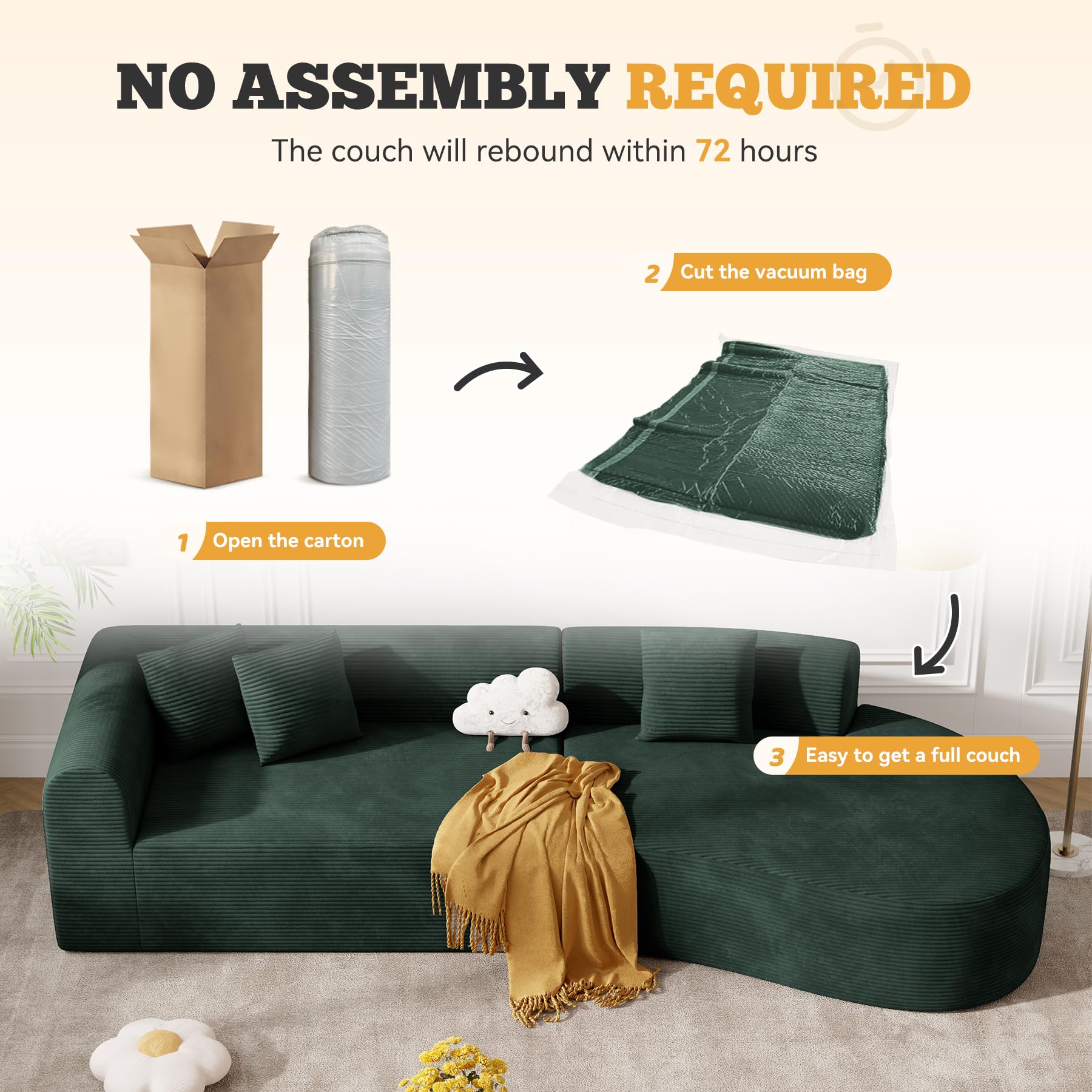 126" Curved Modular Sectional Sofa, Modern Boneless Couches for Living Room,No Assembly Required Cloud Couch,Brown Corduroy Fabric,1 PCS