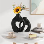 Zormon White Vases for Decor, Heart Shaped Ceramic Vase Set of 2, Nordic Heart Shaped Vases, Minimalist Decorative Vase for Table Centerpiece Wedding Dining Living Room Office House Decoration