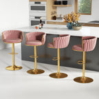 ABET Gold Bar Stool Set of 2, Velvet Swivel Barstools, Height Adjustable Counter Stools with Woven Back, Upholstered Modern Luxury Kitchen Stools with Footrest for Cafe, Pub, Black