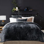 RECYCO Luxury Velvet Quilt Set King Size, Lightweight Velvet Comforter Set, Oversized Bedspread Coverlet Quilted Bedding Set, with 2 Matching Pillow Shams, for All Season, Navy Blue