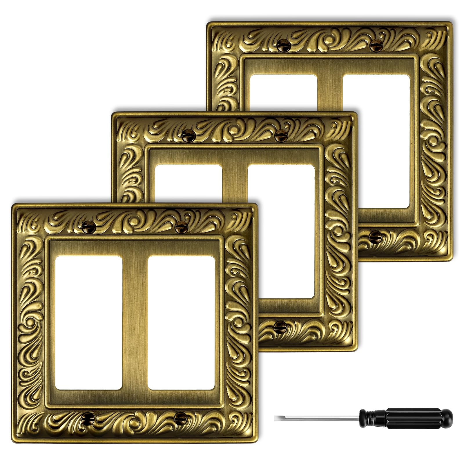 Antique Brass Duplex Outlet Cover Paisley Pattern Decorative Wall Plates for Electrical Outlet, Metal Switch Plates and Receptacle Cover for Kitchen Bathroom (1 Gang Duplex Outlet-6 Pack)