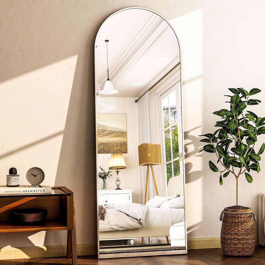 HARRITPURE 64"x21" Arched Full Length Mirror Floor Mirrors with Aluminum Alloy Frame Free-Standing Wall Mounted or Leaning Large Bedroom Dressing Mirror Modern & Contemporary Decor for Home,Black