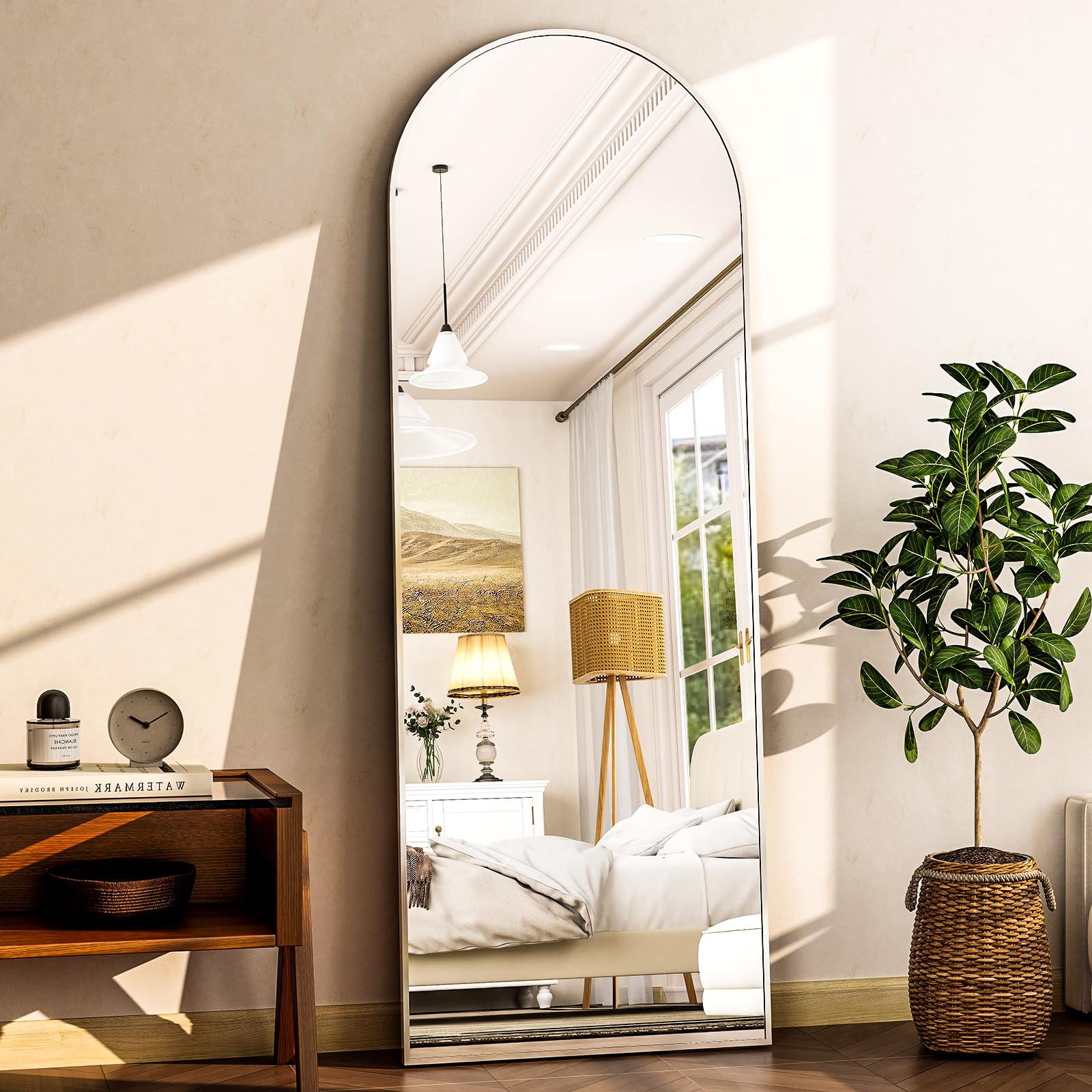 HARRITPURE 64"x21" Arched Full Length Mirror Floor Mirrors with Aluminum Alloy Frame Free-Standing Wall Mounted or Leaning Large Bedroom Dressing Mirror Modern & Contemporary Decor for Home,Black