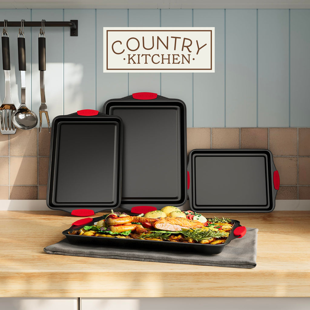 Country Kitchen Nonstick Stackable Bakeware Set - Durable, Easy Release Baking Set- 22 Pc. Includes Silicone Muffin Cups