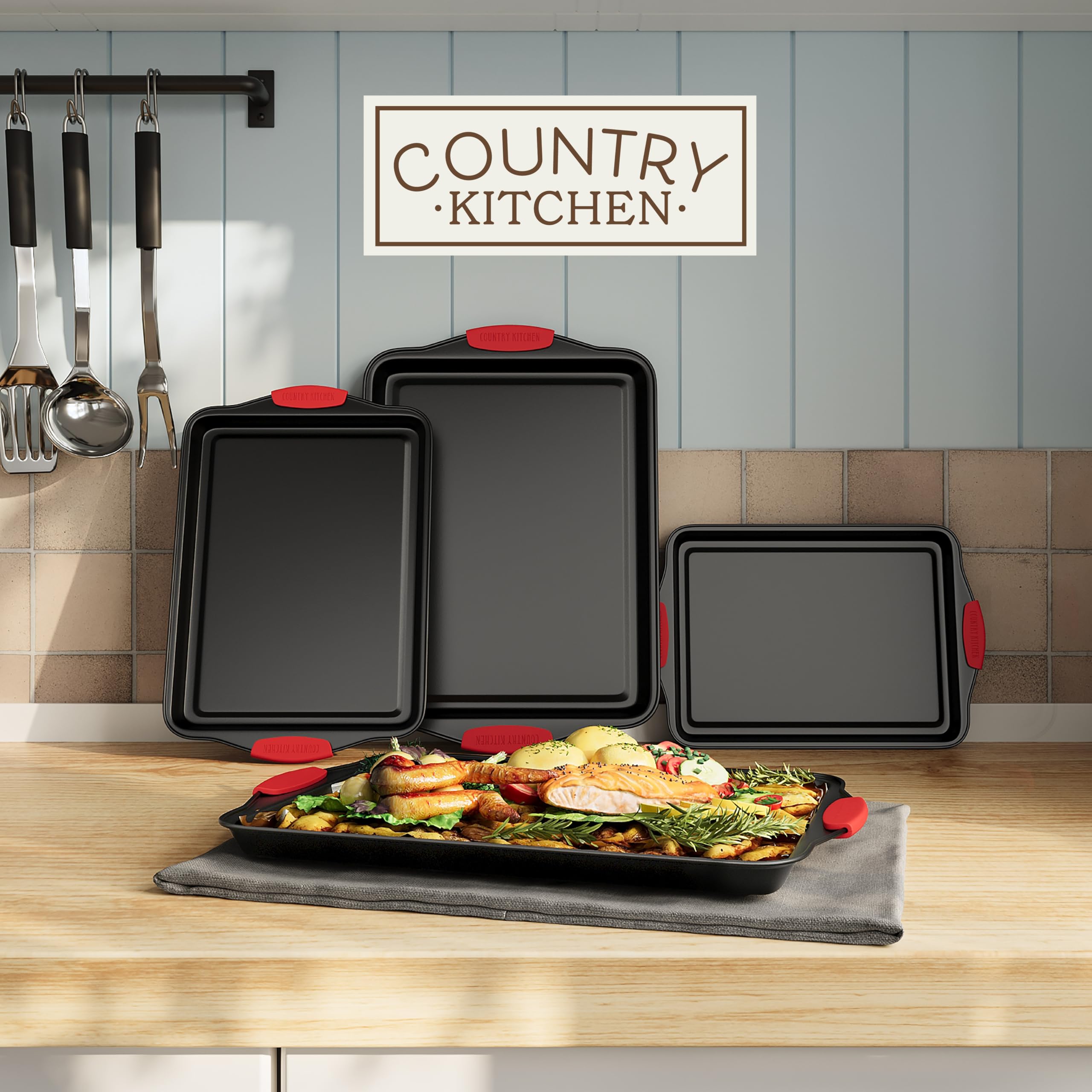 Country Kitchen Nonstick Stackable Bakeware Set - Durable, Easy Release Baking Set- 22 Pc. Includes Silicone Muffin Cups