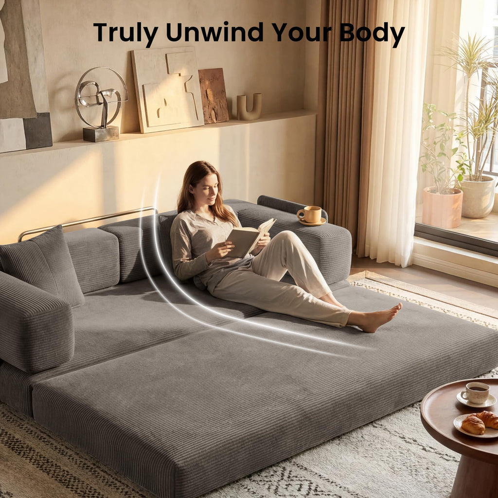 78.8" Convertible Futon Sofa Bed,Corduroy Futon Couch with Storage Pocket,Folding Pull Out Sofa,No Assembly Boneless Couch for Living Room | Pink