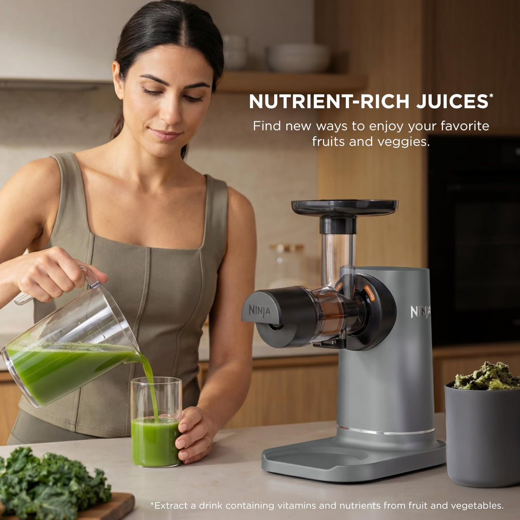 Ninja NeverClog Cold Press Juicer | Powerful Electric Slow Masticating Juicer with Pulp Control | XL Capacity | 24 oz. Juice Jug & 36 oz. Pulp Container | Dishwasher Safe | Navy | 150W | JC151NV