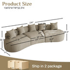 131" Oversized Sectional Sofa for Living Room, Modern Luxury Plush Chenille 4-Seater Extra Deep & Wide Seat Curved Cloud Couch with 4 Throw Pillows, No Assembly Needed, Light Brown