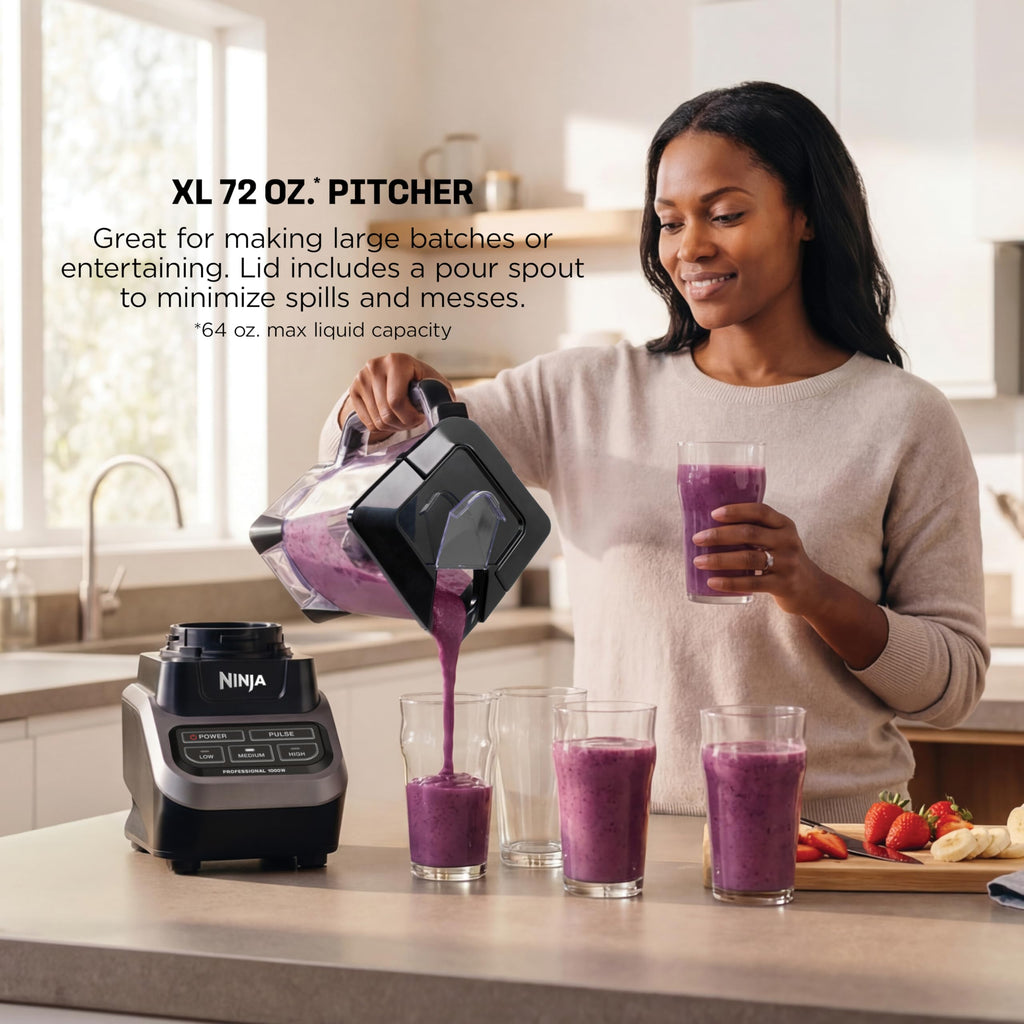 Ninja Professional Blender 2.0 | Smoothie Maker, Drink Mixer, Grinder, Ice Crusher | Total Crushing Technology, Auto-iQ Program, 1200W Power, XL 72-oz. Pitcher | Dark Grey | BR201AMZ