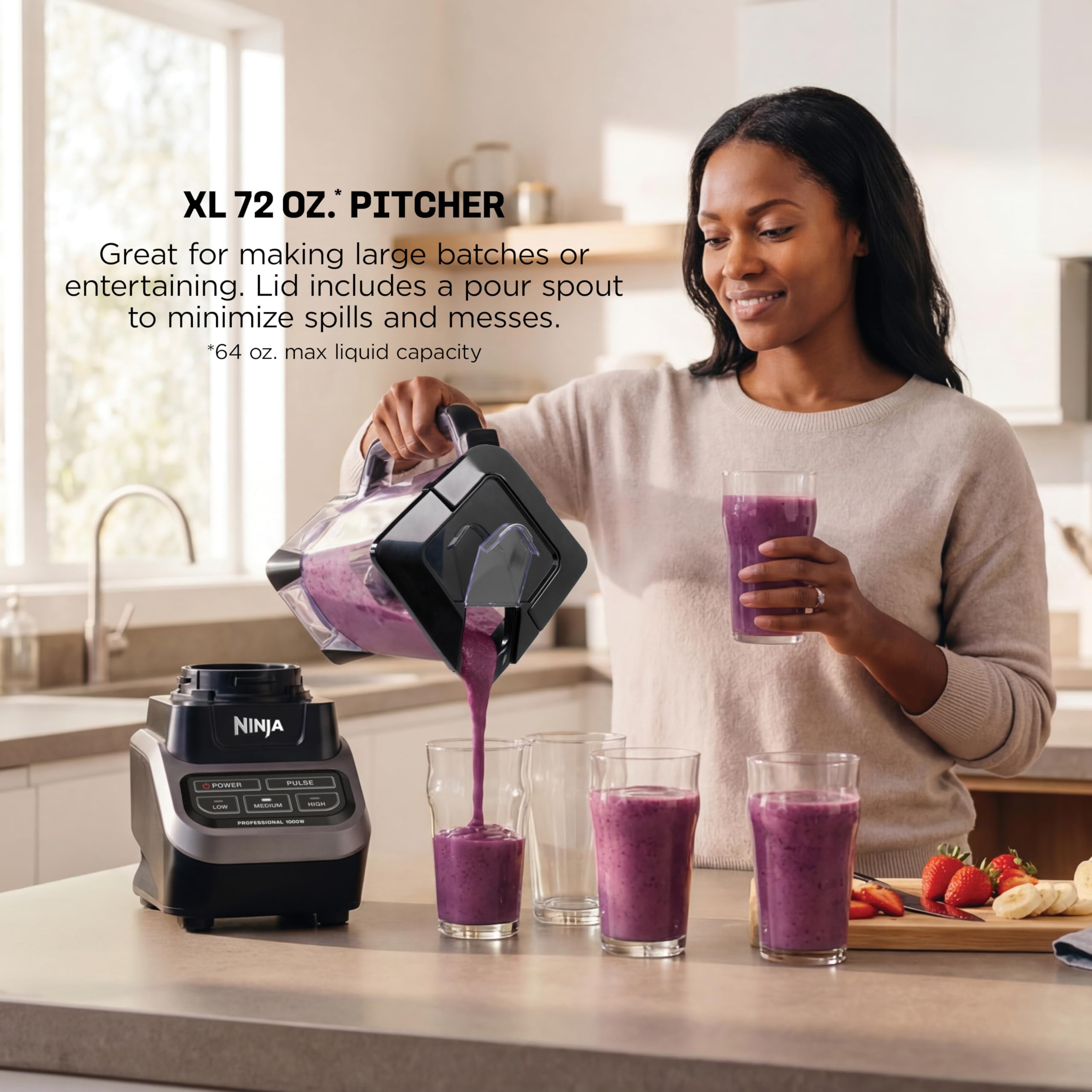 Ninja Professional Blender 2.0 | Smoothie Maker, Drink Mixer, Grinder, Ice Crusher | Total Crushing Technology, Auto-iQ Program, 1200W Power, XL 72-oz. Pitcher | Dark Grey | BR201AMZ