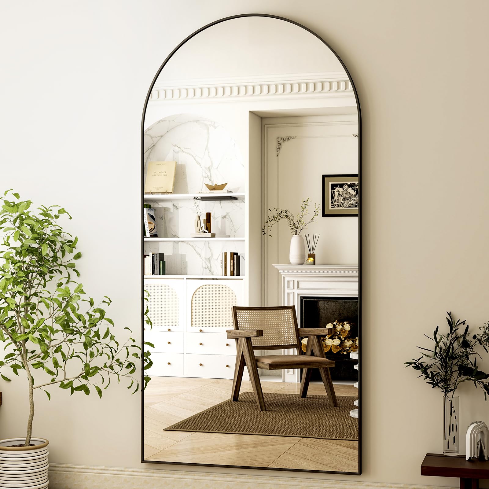 HARRITPURE 64"x21" Arched Full Length Mirror Floor Mirrors with Aluminum Alloy Frame Free-Standing Wall Mounted or Leaning Large Bedroom Dressing Mirror Modern & Contemporary Decor for Home,Black