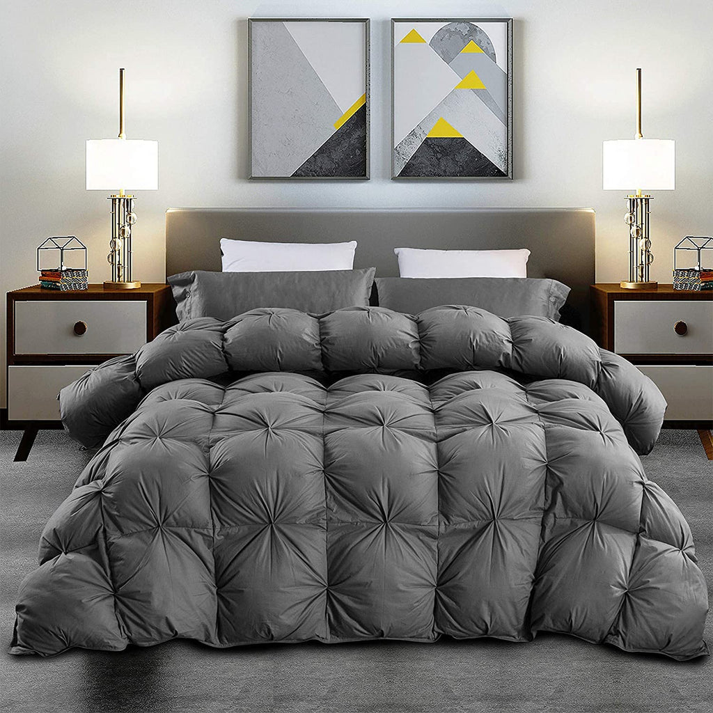 Luxurious White Solid Heavy Weight, Palatial King Size Goose Feathers Down Comforter for Winter Weather, 120 X 98 inches, Premium Baffle Box, 100% Egyptian Cotton Cover, 95 oz. Fill Weight