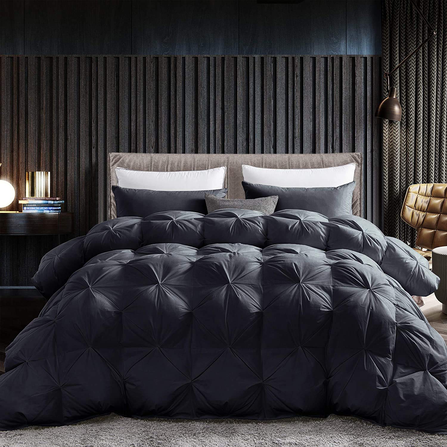 Luxurious White Solid Heavy Weight, Palatial King Size Goose Feathers Down Comforter for Winter Weather, 120 X 98 inches, Premium Baffle Box, 100% Egyptian Cotton Cover, 95 oz. Fill Weight