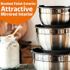 Mixing Bowls with Airtight Lids Set, 26PCS Stainless Steel Khaki Bowls with Grater Attachments, Non-Slip Bottoms & Kitchen Gadgets Set, Size 7, 4, 2.5, 2.0,1.5, 1QT, Great for Mixing & Serving