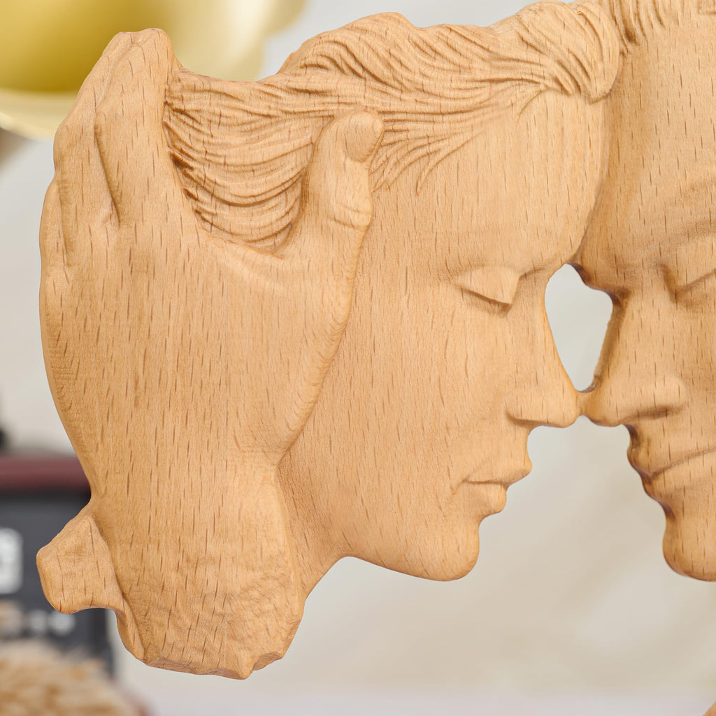 BGCOPPER Wooden Kissing Couple Ornament, Abstract Couple Portrait Sculpture Romantic Love Statue Decor Gift for Women Anniversary Valentine Wedding - 10 Inch