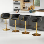 ABET Gold Bar Stool Set of 2, Velvet Swivel Barstools, Height Adjustable Counter Stools with Woven Back, Upholstered Modern Luxury Kitchen Stools with Footrest for Cafe, Pub, Black
